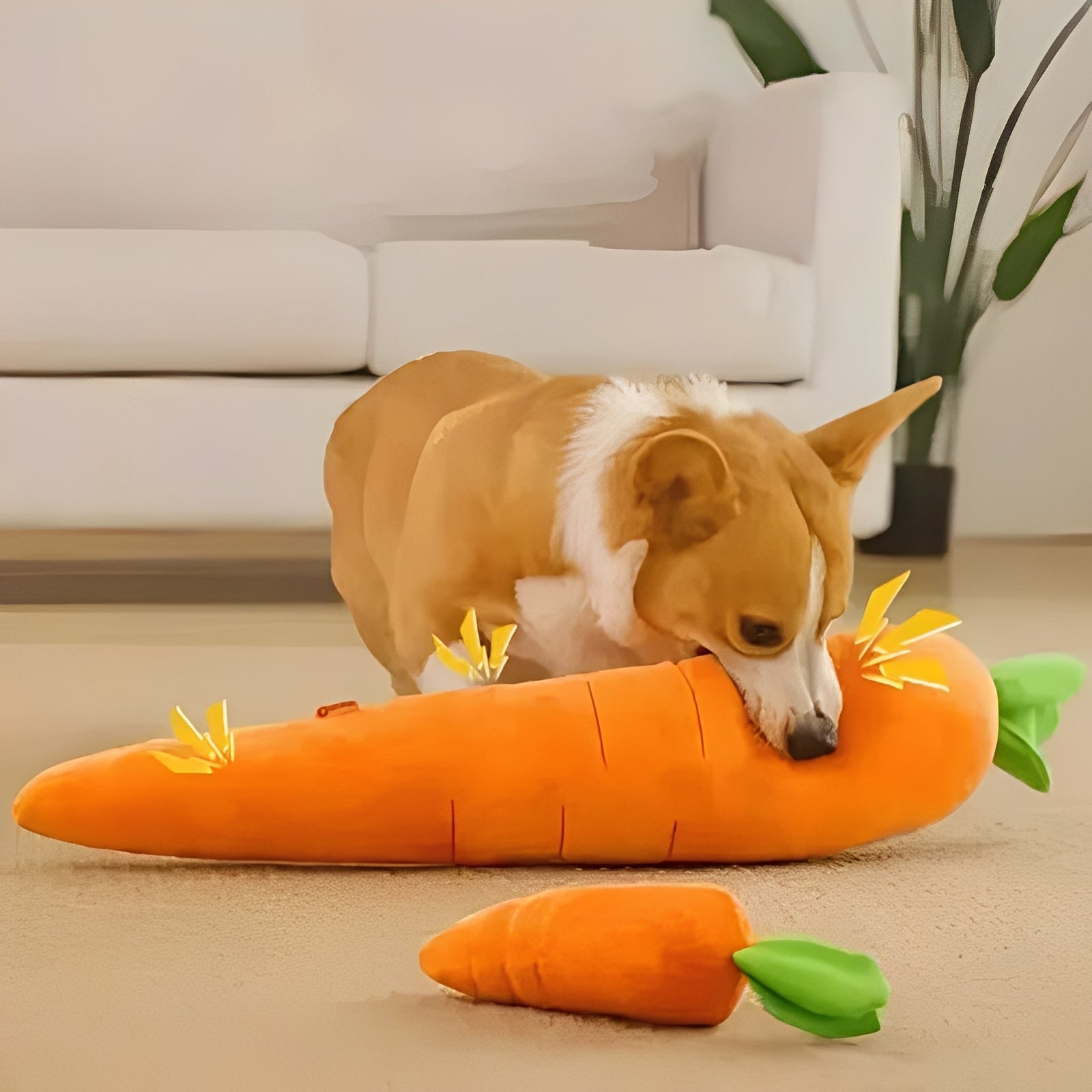 Soft Carrot-Shaped Plush Toy with Squeaker for Dogs