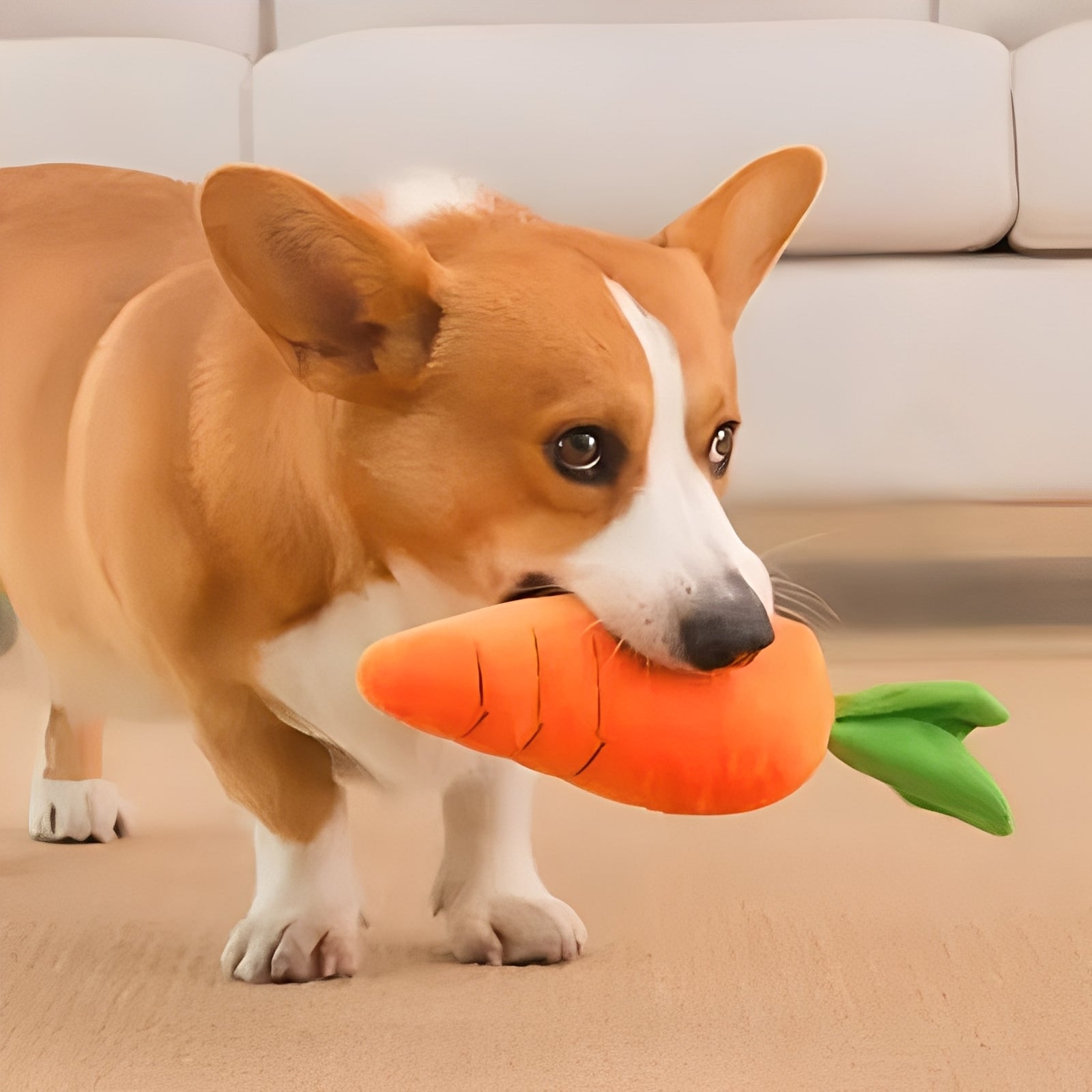 Soft Carrot-Shaped Plush Toy with Squeaker for Dogs