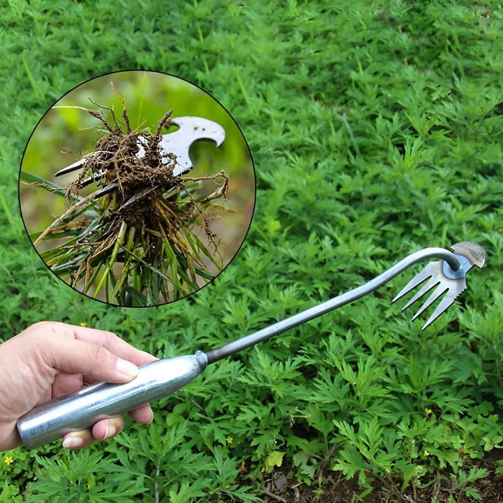 Ergonomic Handheld Weed Extractor with Steel Tines for Garden Use