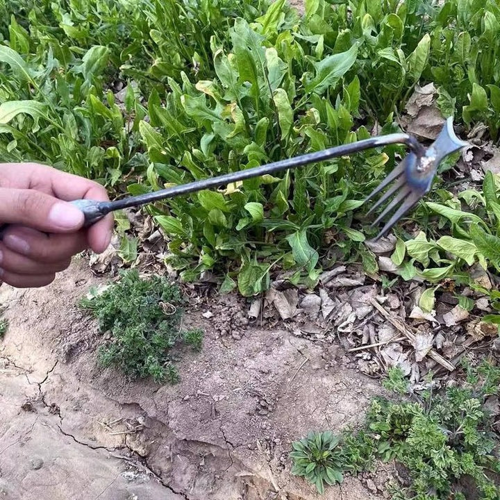 Ergonomic Handheld Weed Extractor with Steel Tines for Garden Use