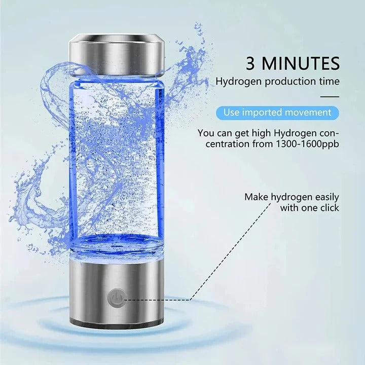 Hydrogen-Infusing Water Bottle with USB Rechargeable Base