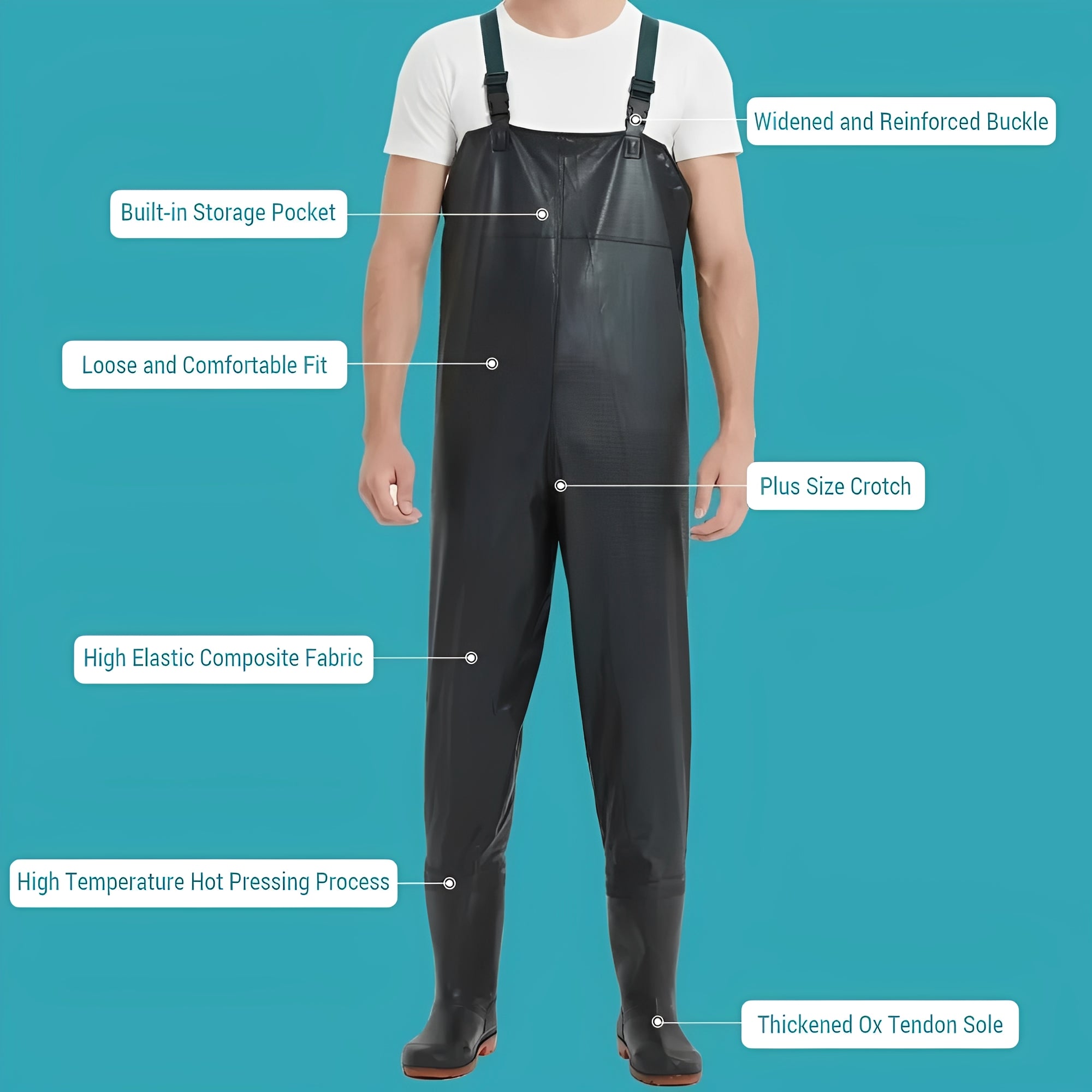 Heavy-Duty Water-Resistant Chest Waders with Traction Boots