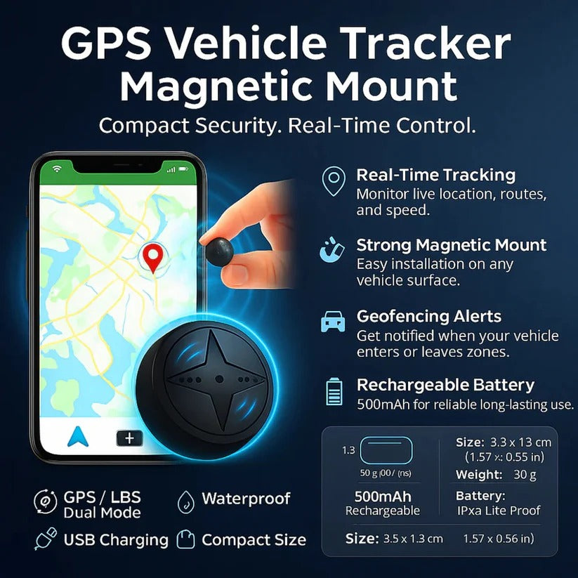 Compact Magnetic Vehicle Tracker with Geofencing Alerts