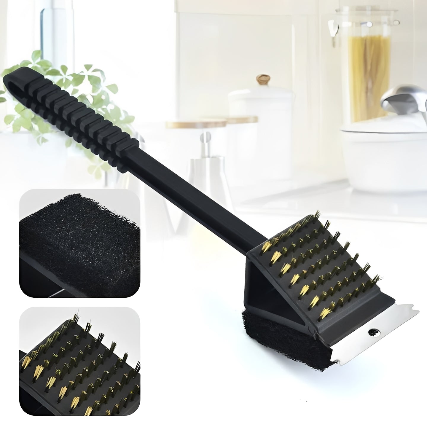 All-in-One Grill Cleaner with Scraper and Sponge Attachment