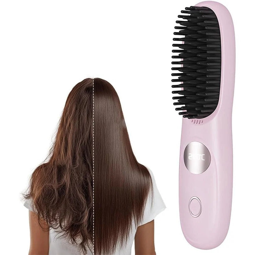 Cordless Ceramic Hair Straightening Brush with Smart Heat Control