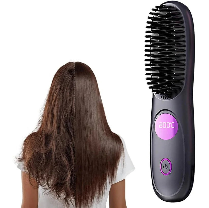Cordless Ceramic Hair Straightening Brush with Smart Heat Control