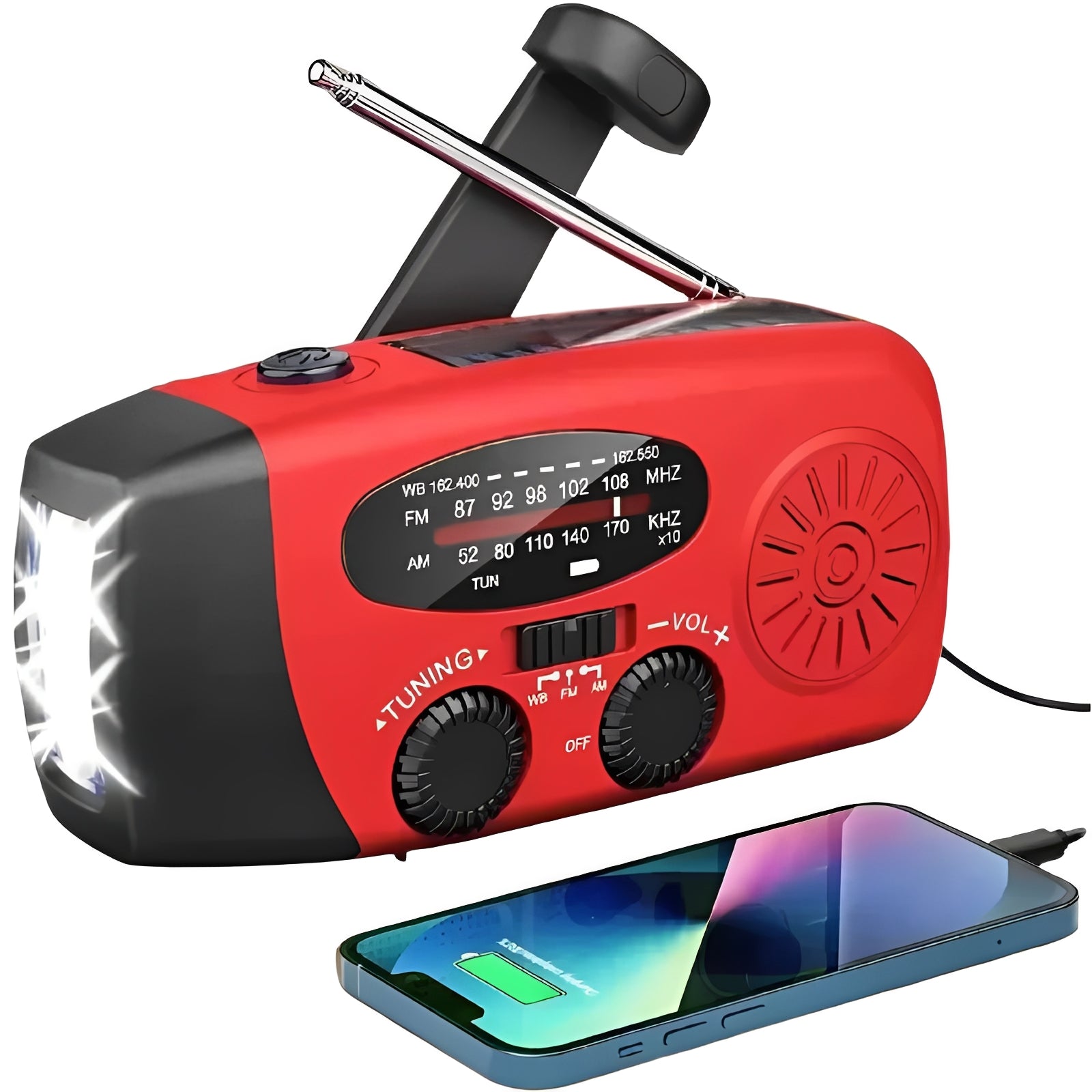 Multi-Function Emergency Radio with Hand Crank, Flashlight, and Phone Charger