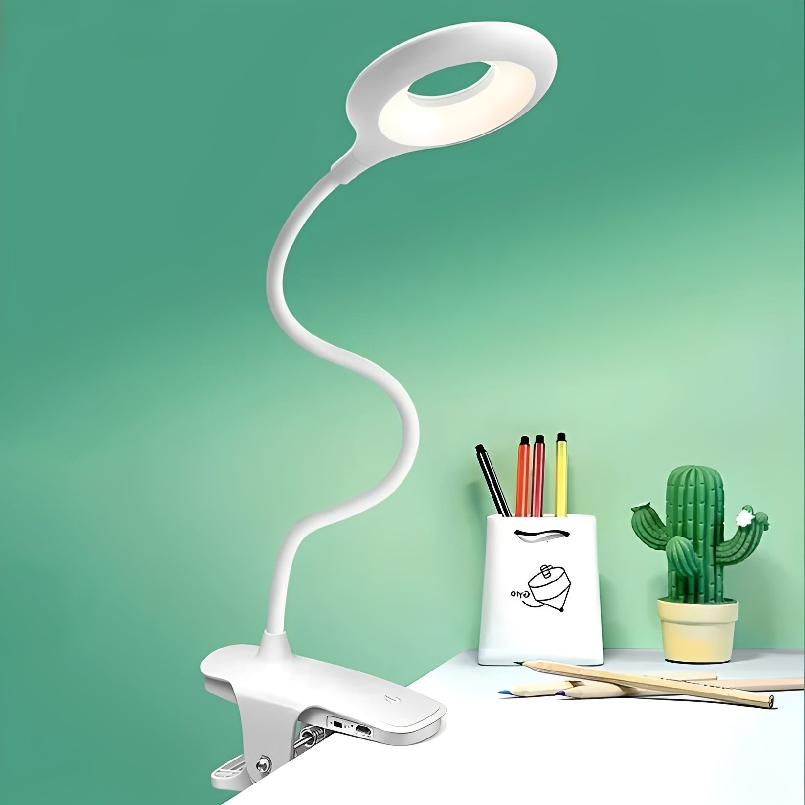 Versatile Clip-On LED Desk Lamp with Adjustable Brightness and USB Charging