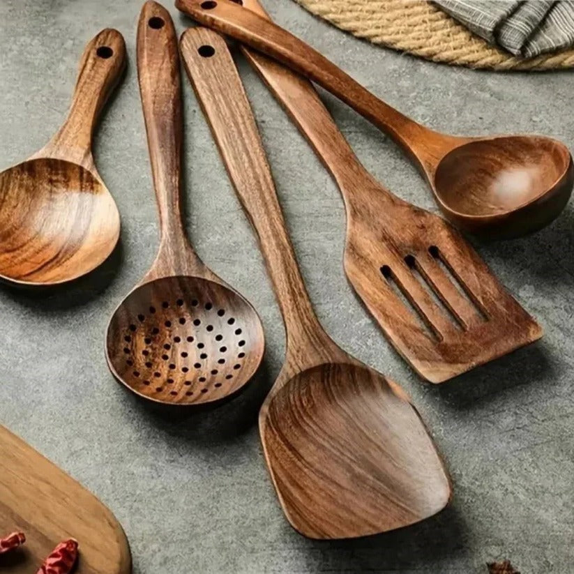 Premium Solid Acacia Wood Kitchen Utensil Set for Everyday Cooking