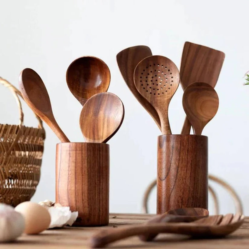 Premium Solid Acacia Wood Kitchen Utensil Set for Everyday Cooking