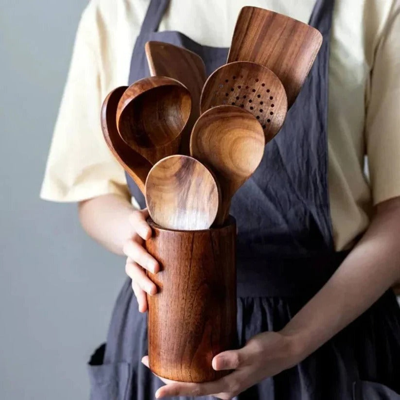 Premium Solid Acacia Wood Kitchen Utensil Set for Everyday Cooking