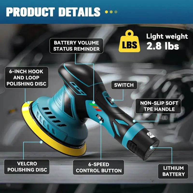 Wireless Dual-Action Car Polish System with 6 Adjustable Speeds and 9mm Orbit