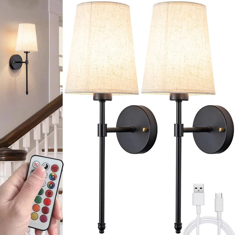 Wireless Wall Lamps with Remote Control - Set of 2