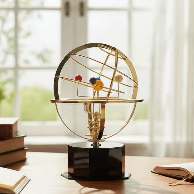 Celestial Elegance: Solid Brass Solar System Model with 5 Planets