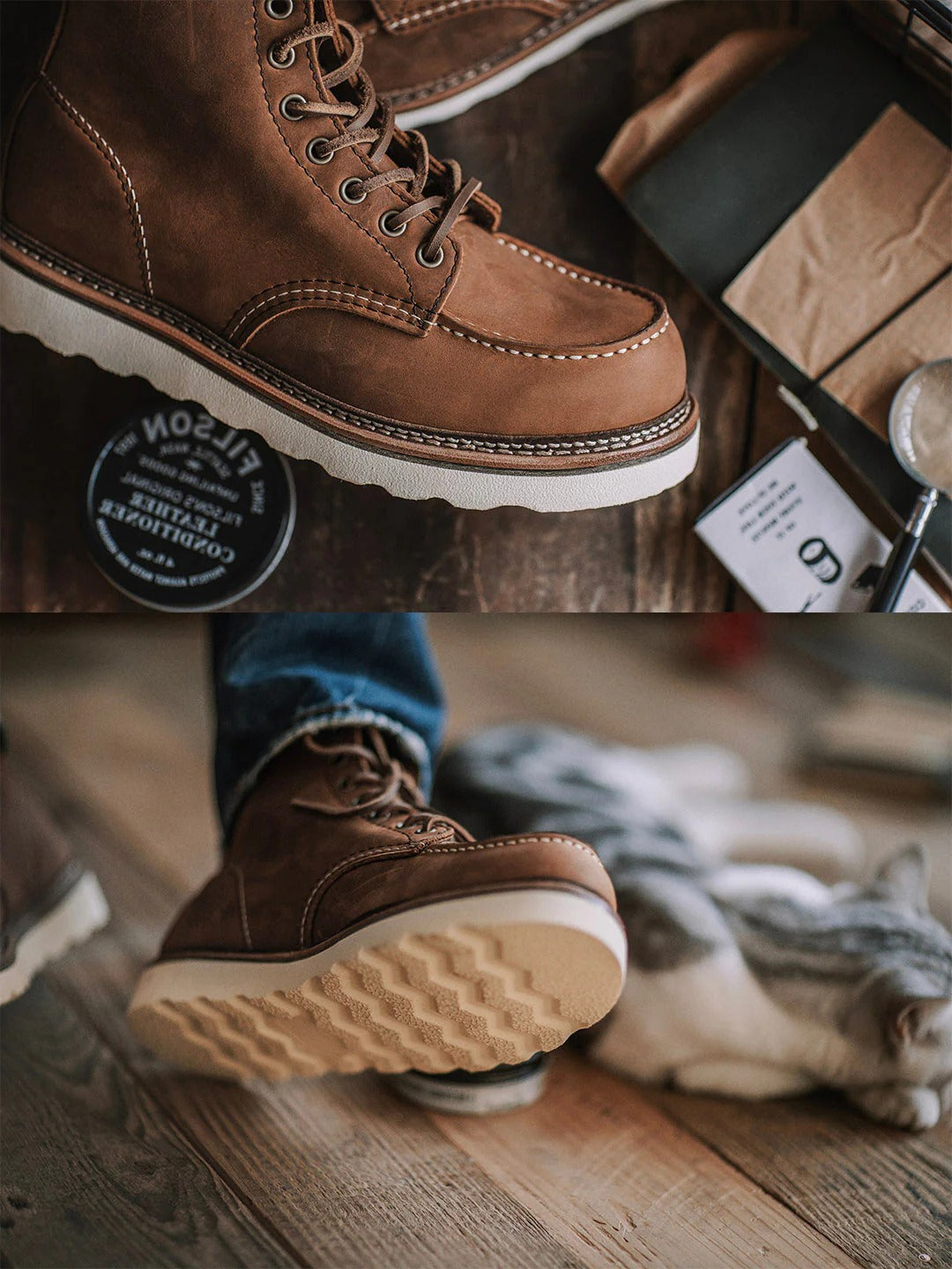 Durable Full Grain Leather Classic Work Boots for Men