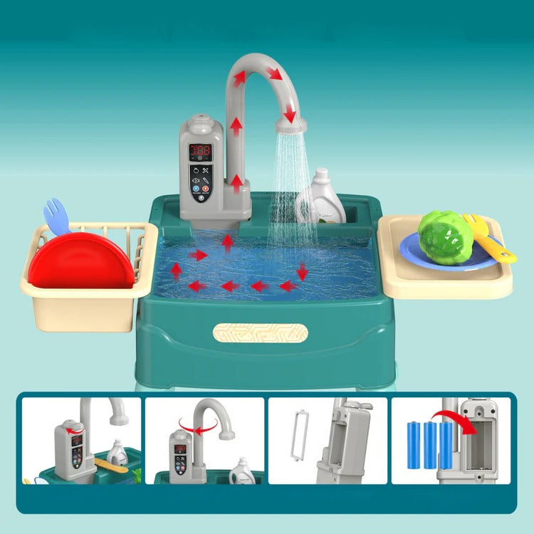 Interactive Kids Cooking Station with Flowing Water Feature
