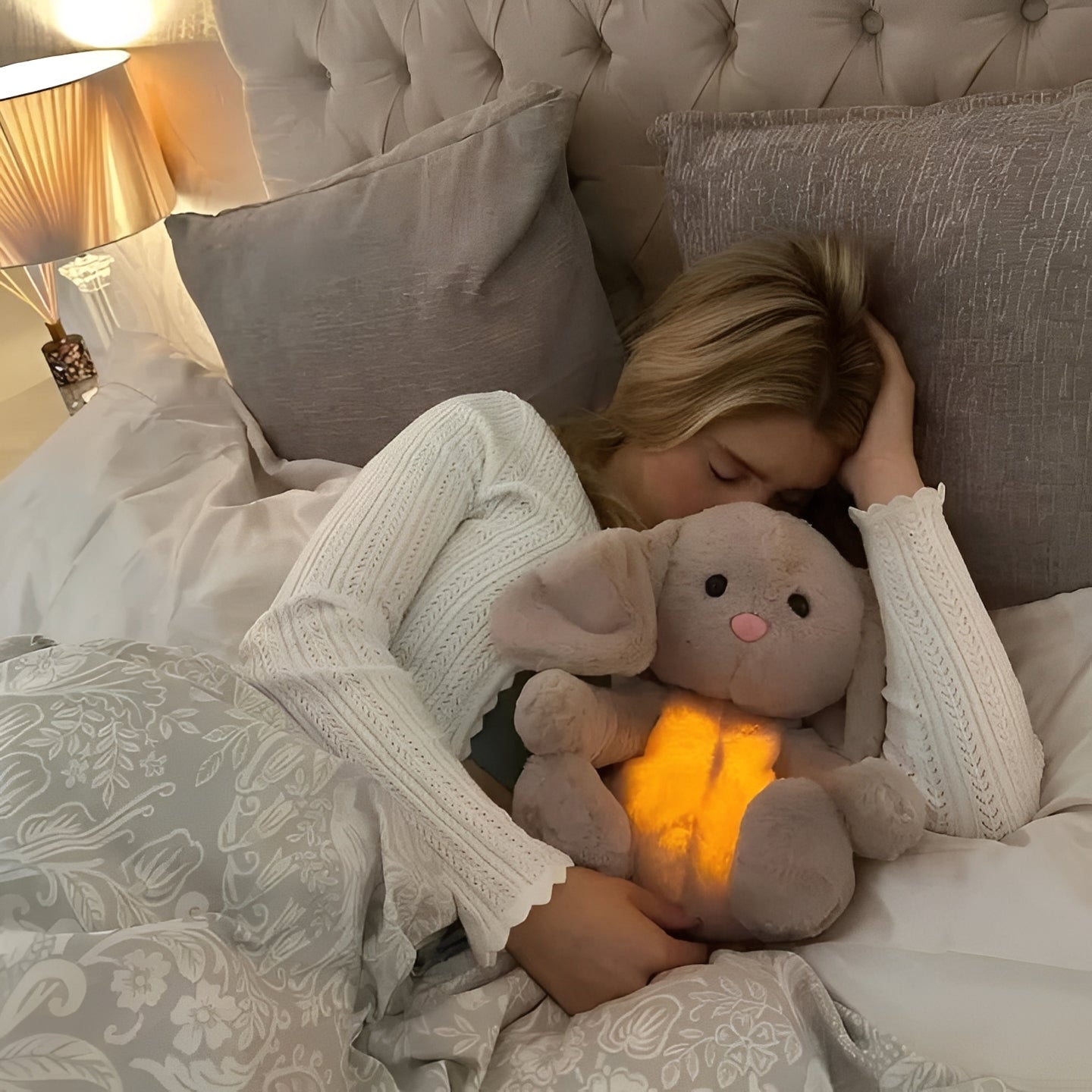 Cuddly Breathing Bunny with Gentle Glow and Soothing Sounds