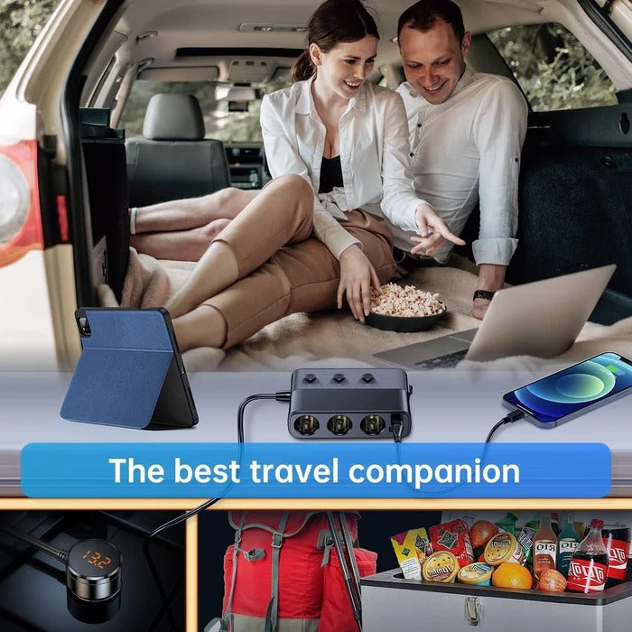 Multi-Function 7-Port Car Charger with Cigarette Lighter Socket