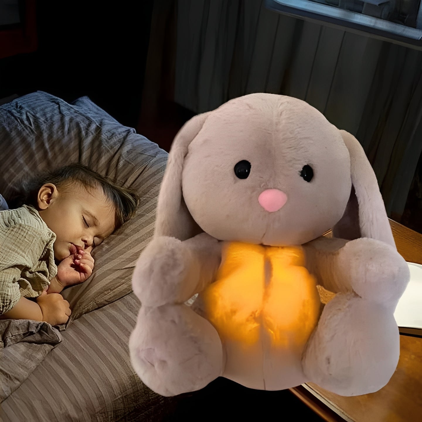 Cuddly Breathing Bunny with Gentle Glow and Soothing Sounds