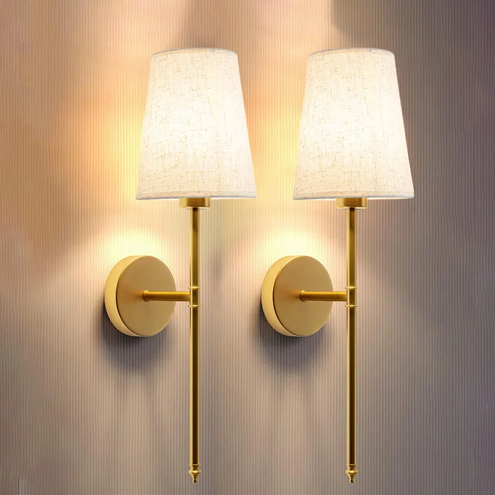 Set of 2 Wireless Fabric Wall Lamps with 2 Free Bulbs