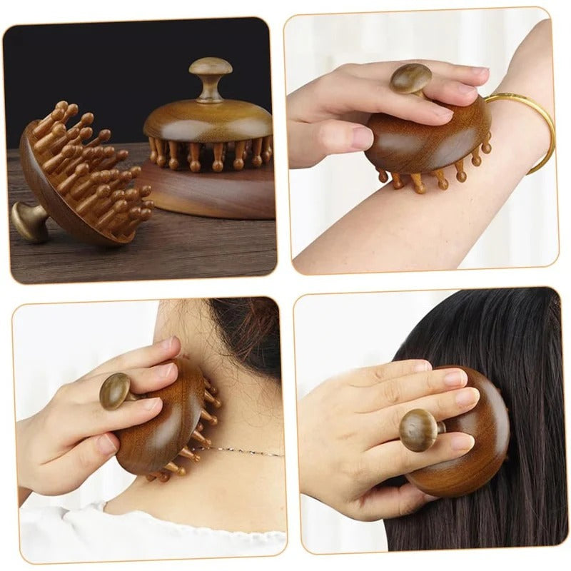Natural Wood Detangling Comb with Comfort Grip for All Hair Types