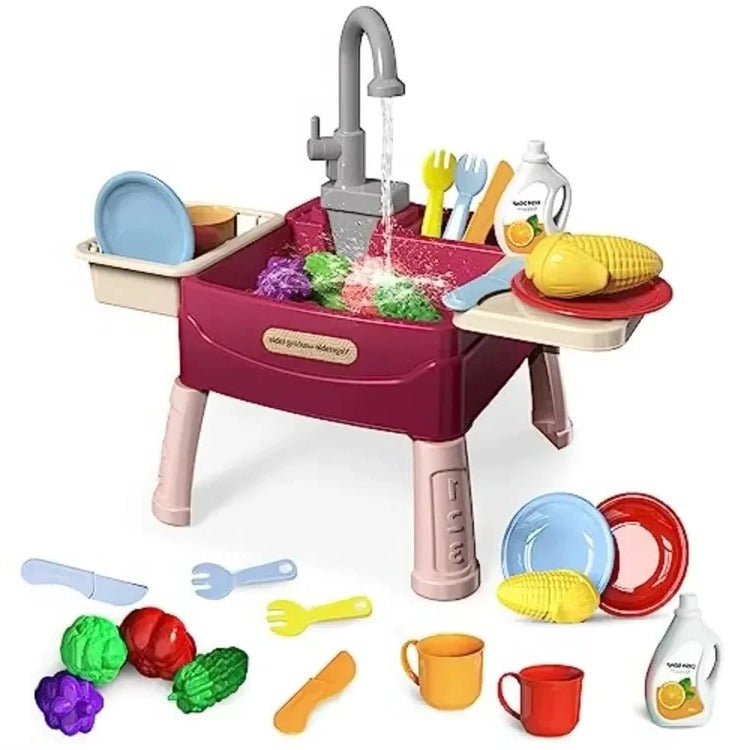 Interactive Kids Cooking Station with Flowing Water Feature