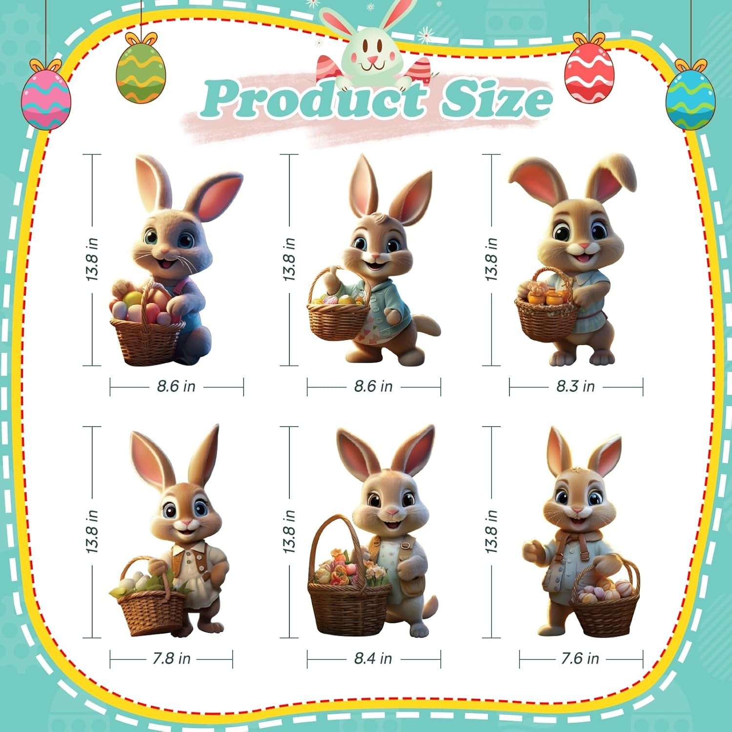 Festive Bunny Yard Decorations with Stakes, Set of 6