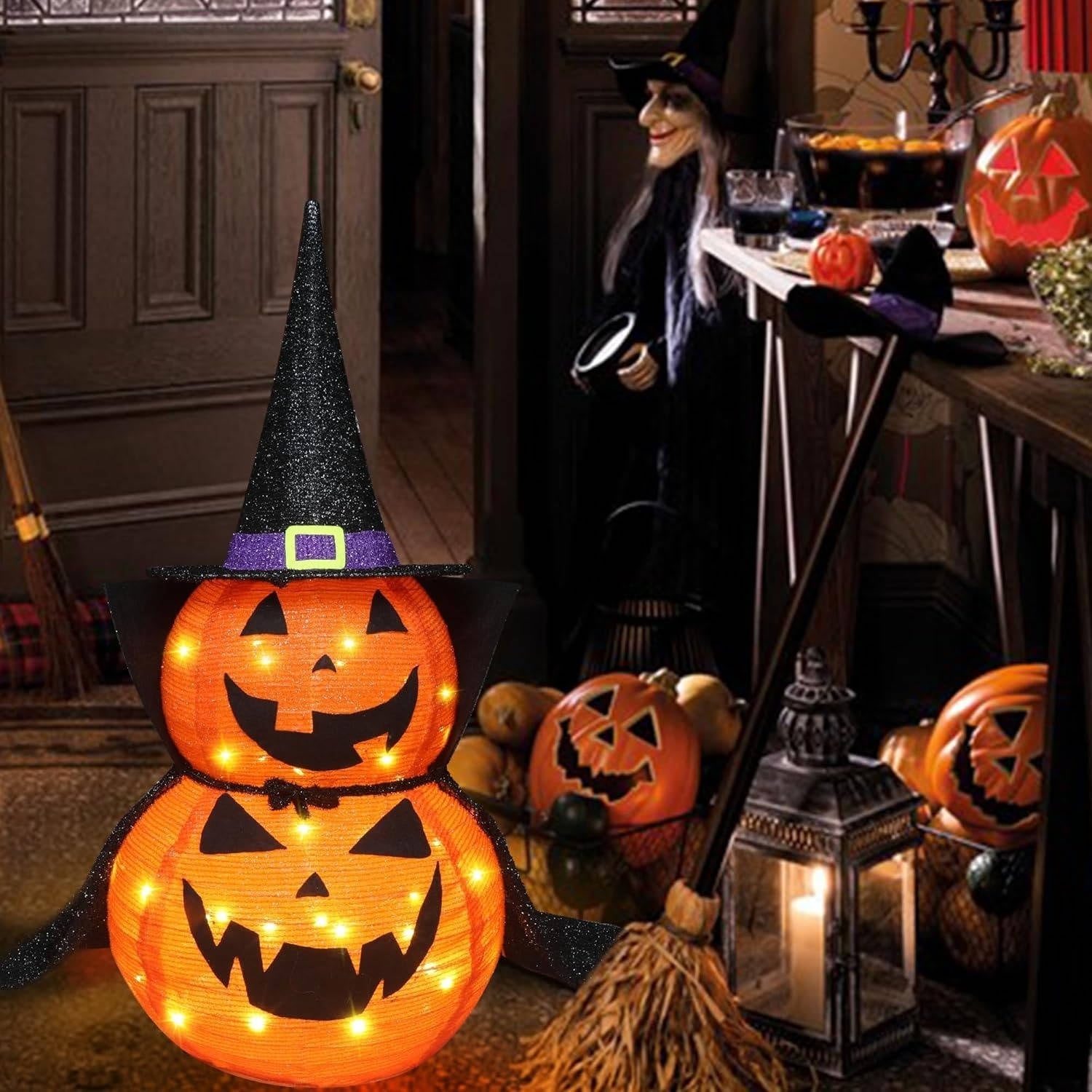 Set of 2 3ft Illuminated Halloween Pumpkin Decorations for Indoors & Outdoors