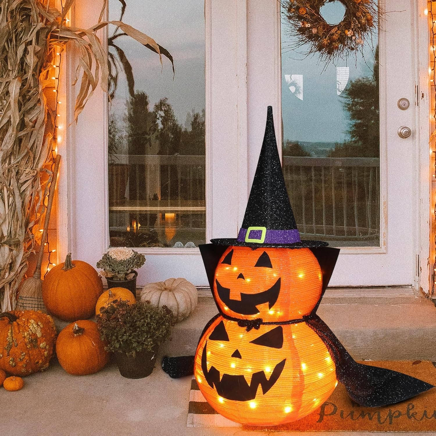 Set of 2 3ft Illuminated Halloween Pumpkin Decorations for Indoors & Outdoors