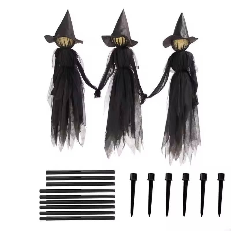 Set of 3 Halloween Decor for Indoors and Outdoors - Sound-Activated Witch