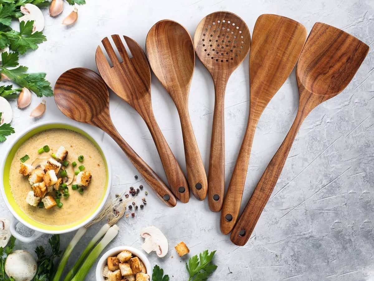 Complete 6-Piece Wooden Kitchen Utensil Collection