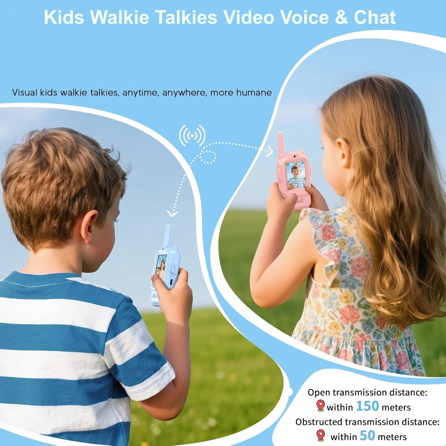Set of 2 Kids' Video and Voice Walkie Talkies for Communication