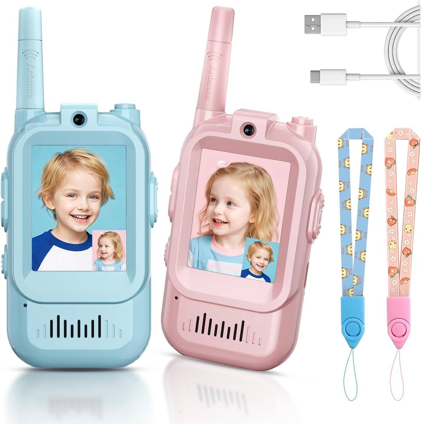 Set of 2 Kids' Video and Voice Walkie Talkies for Communication
