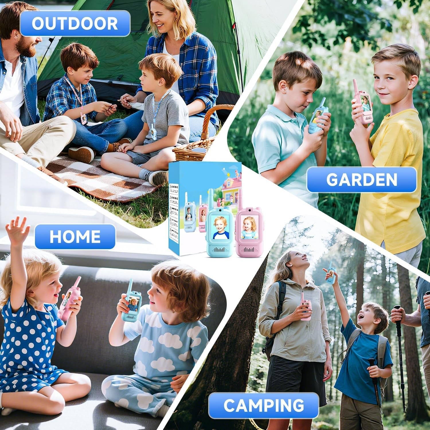 Set of 2 Kids' Video and Voice Walkie Talkies for Communication