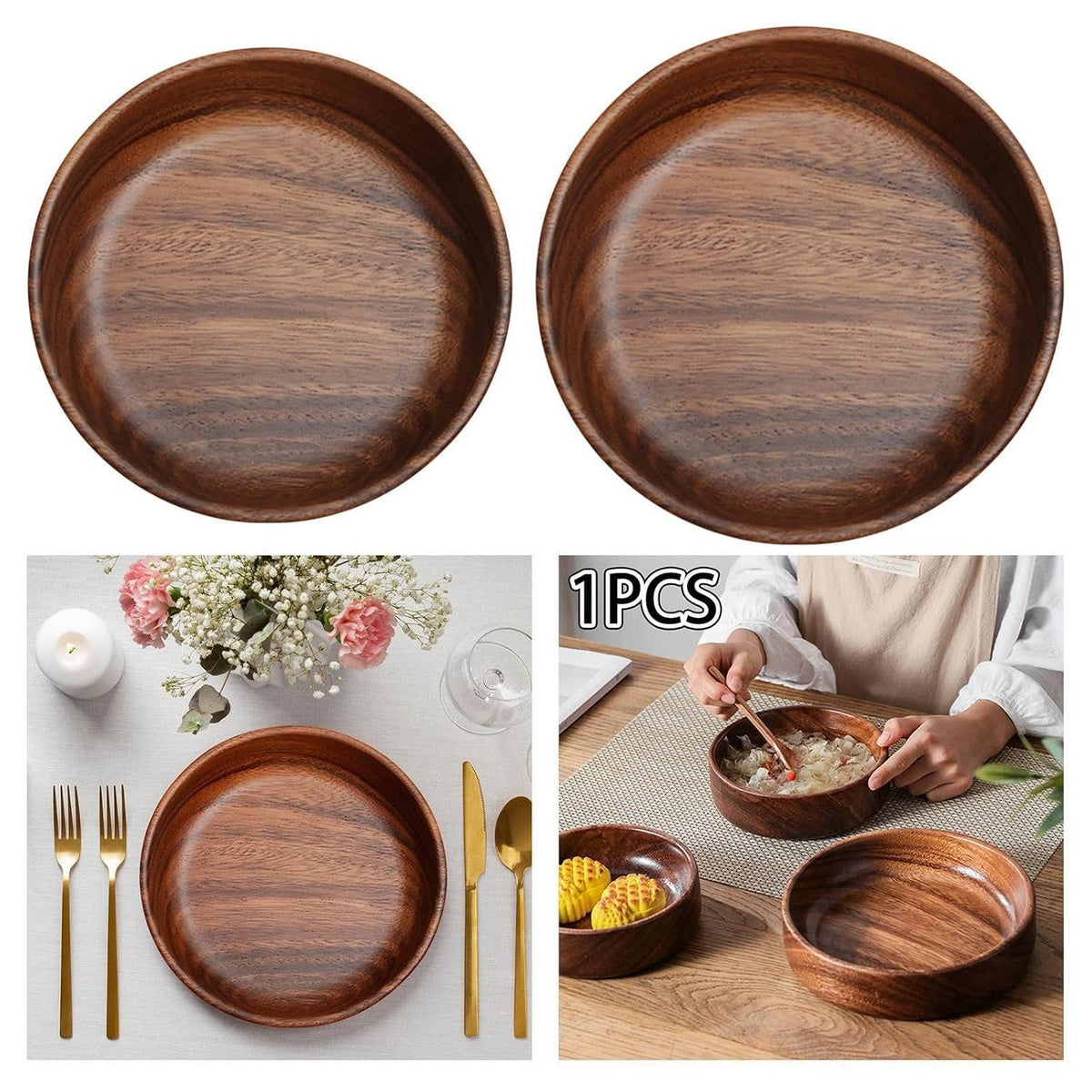 Natural Wooden Serving Bowls for Snacks and Meals