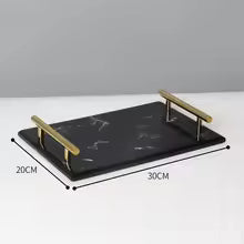 Sophisticated Black Marble Serving Tray with Elegant Gold Trim