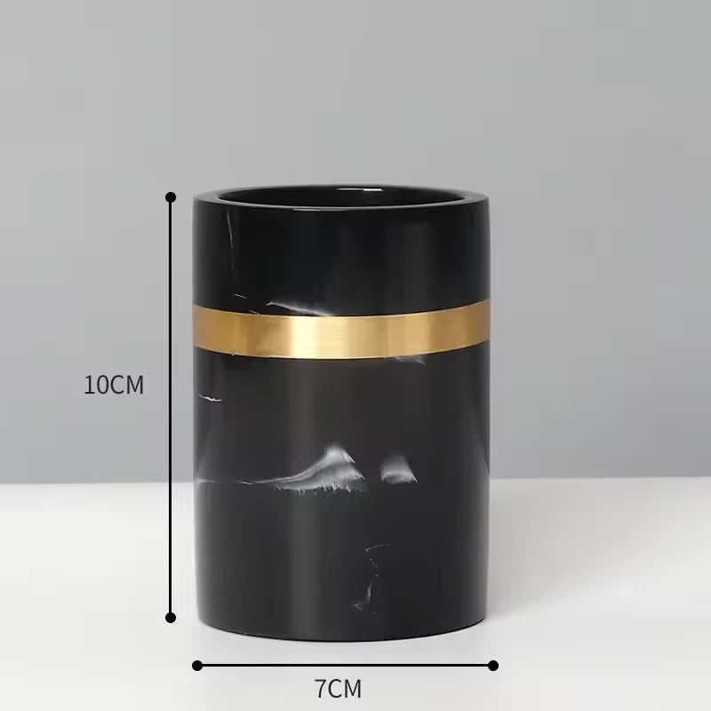 Sophisticated Black Marble Serving Tray with Elegant Gold Trim