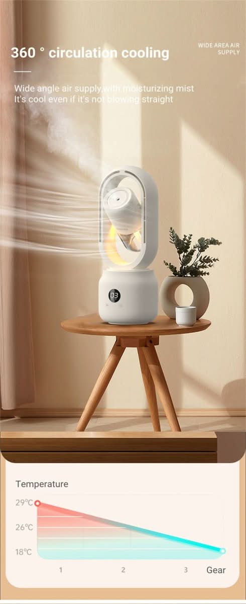 CoolBreeze Bladeless Fan with Humidifier and Mood Light