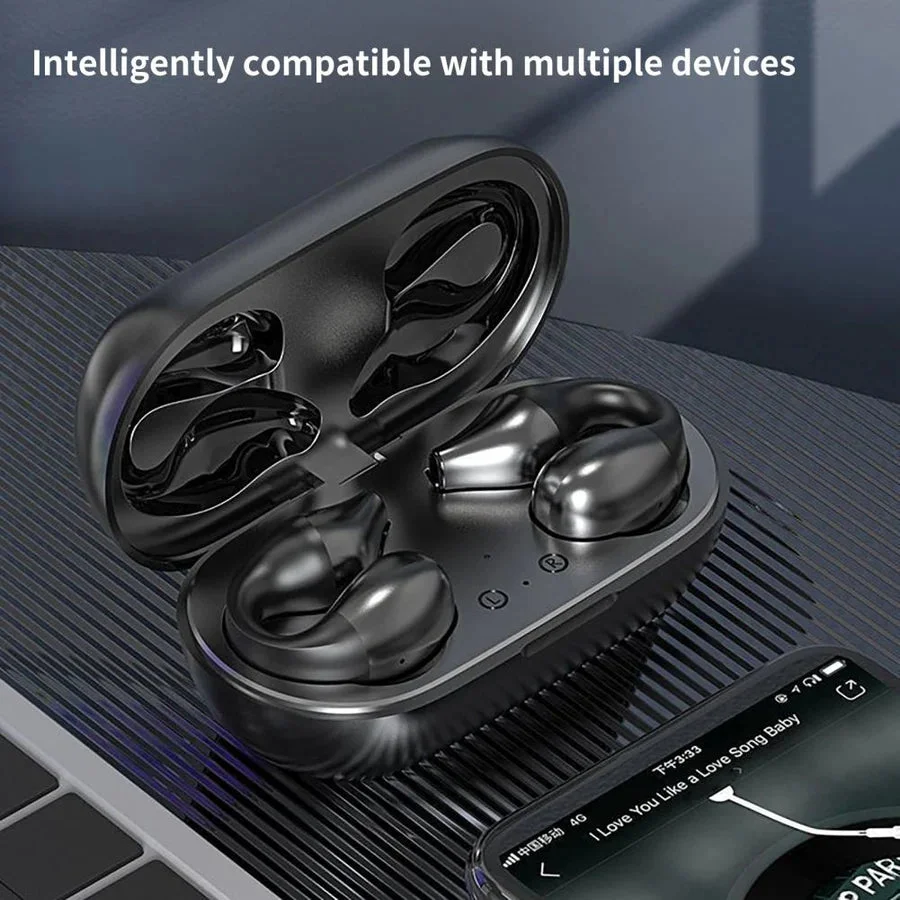 Bone Conduction Headphones with Wireless Ear Clip Design
