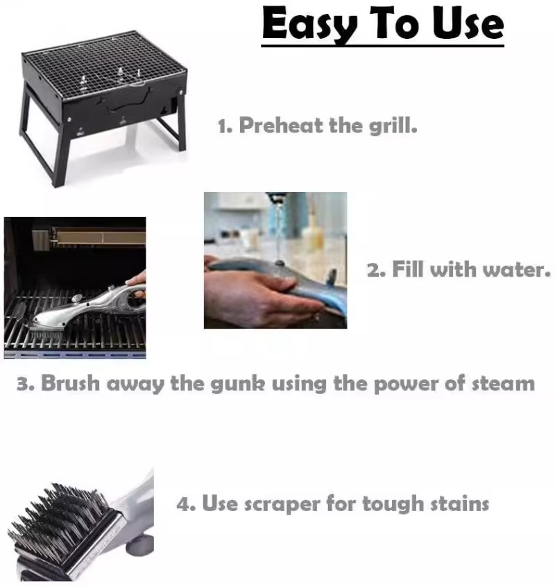 Outdoor BBQ Cleaning Brush with Steam for Charcoal Grills