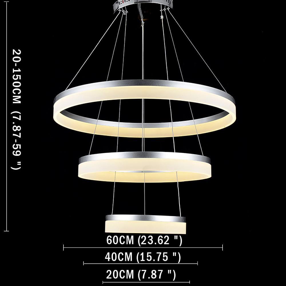 24'' Classic Vintage Metal Acrylic Chandelier With 1 LED Light - Easily Adjustable 3 Ring Design
