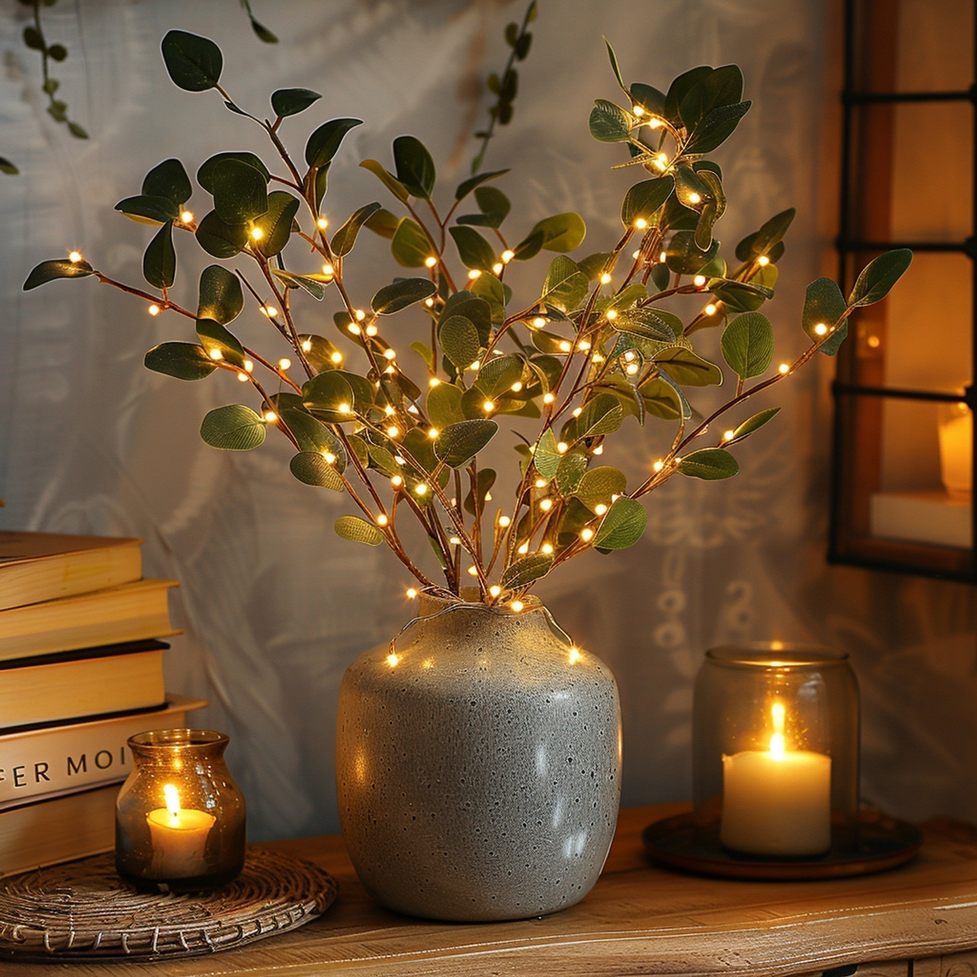 Fairy Light Olive Branch | Warm White LED & Adjustable Design | Battery Powered | 27.6 Inches Length