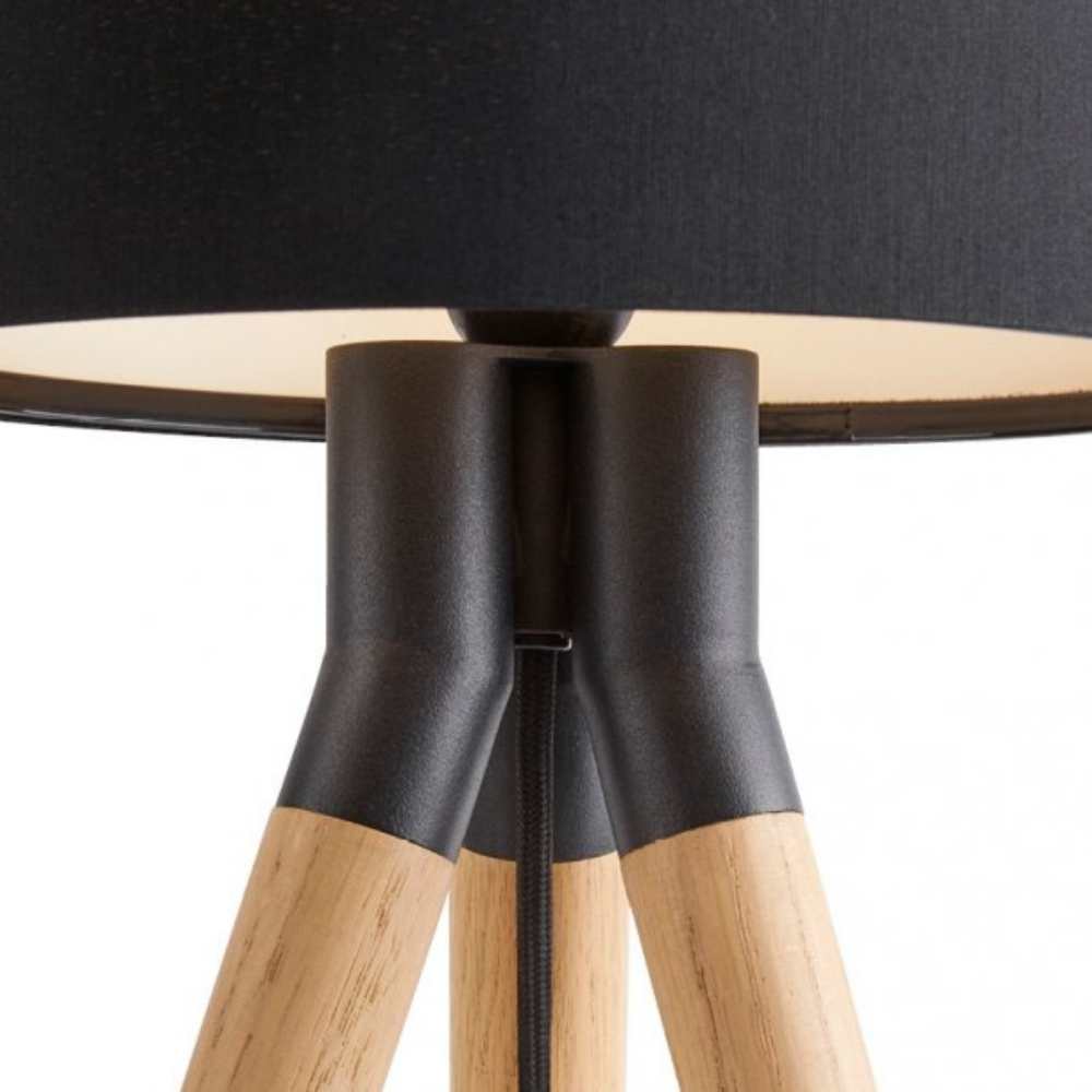 Solid Wood and Black Steel Floor Lamp