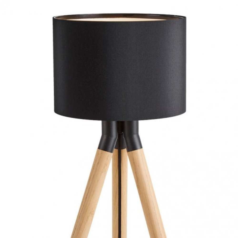 Solid Wood and Black Steel Floor Lamp