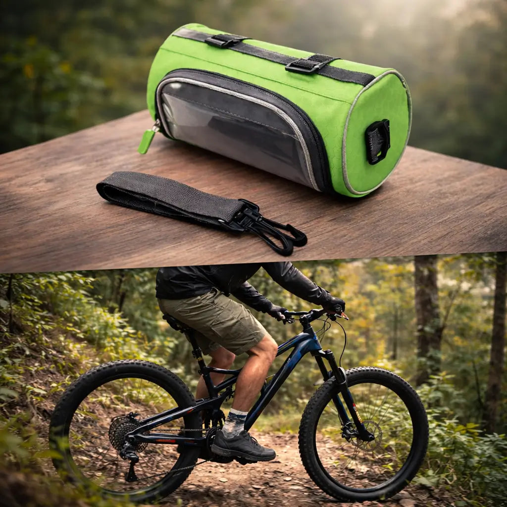 All-Weather Bike Handlebar Storage Bag with Touchscreen Access