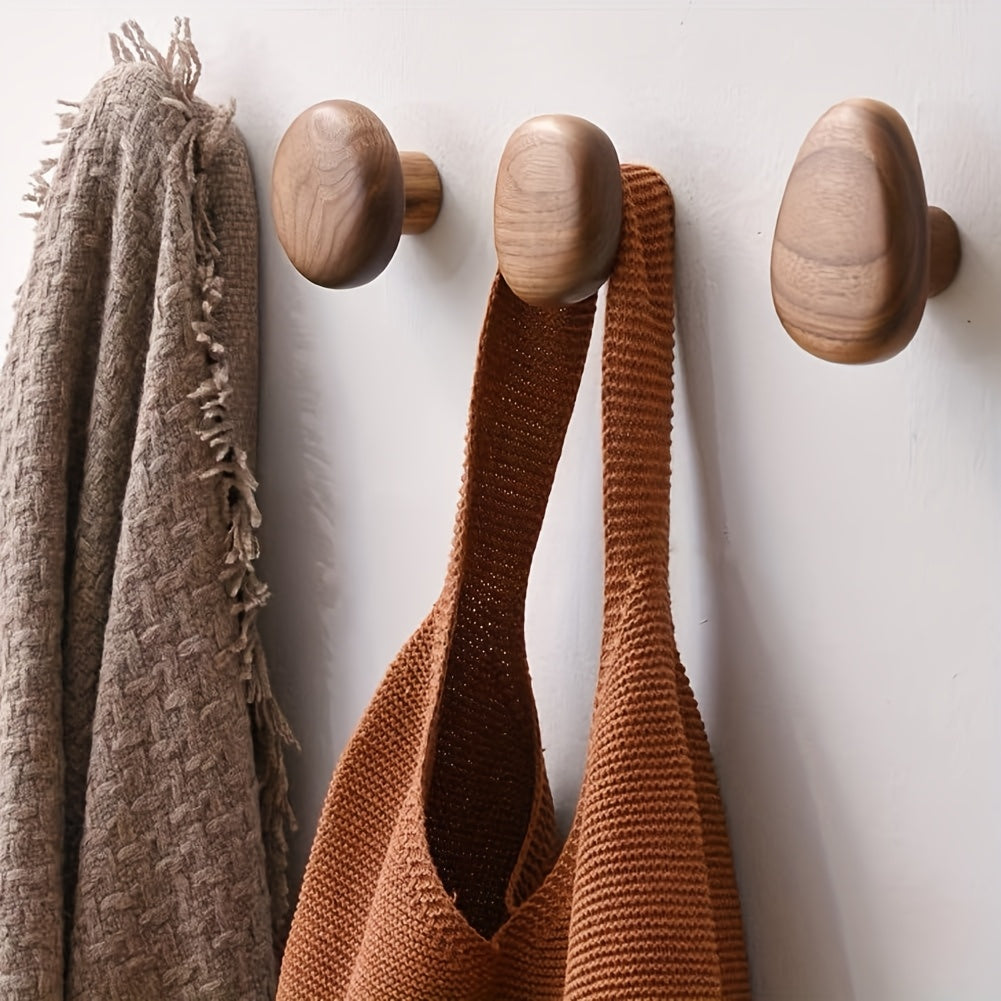 Elegant Natural Wooden Pebble Hooks - Set of 4