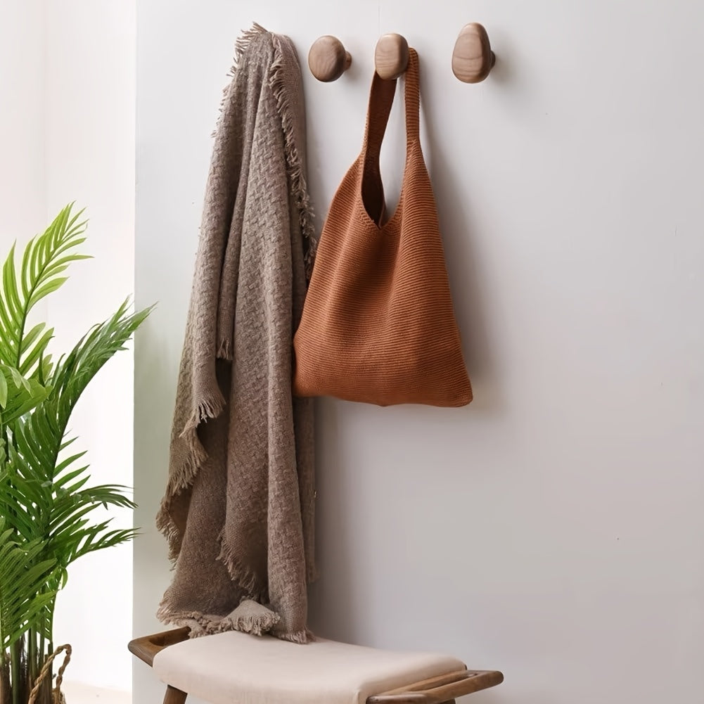 Elegant Natural Wooden Pebble Hooks - Set of 4