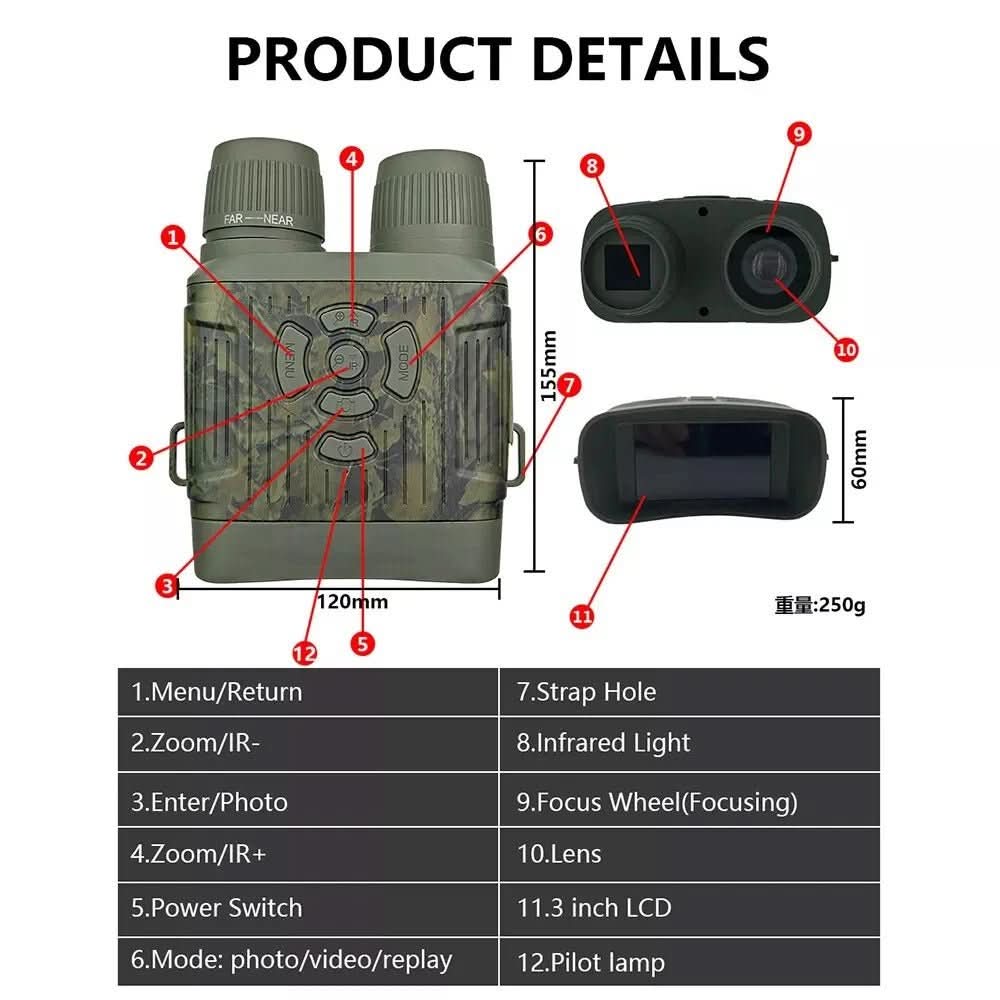 NightSight Pro Binoculars: 300m Range with Recording Feature