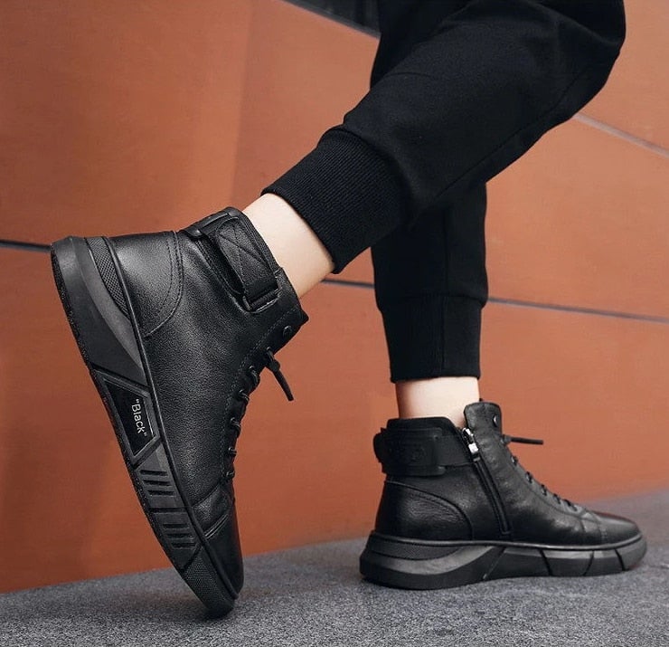 Men's Leather Boots | Durable Black Leather | Non-Slip Rubber Sole & Shock-Absorbing Insole | Comfortable Fit