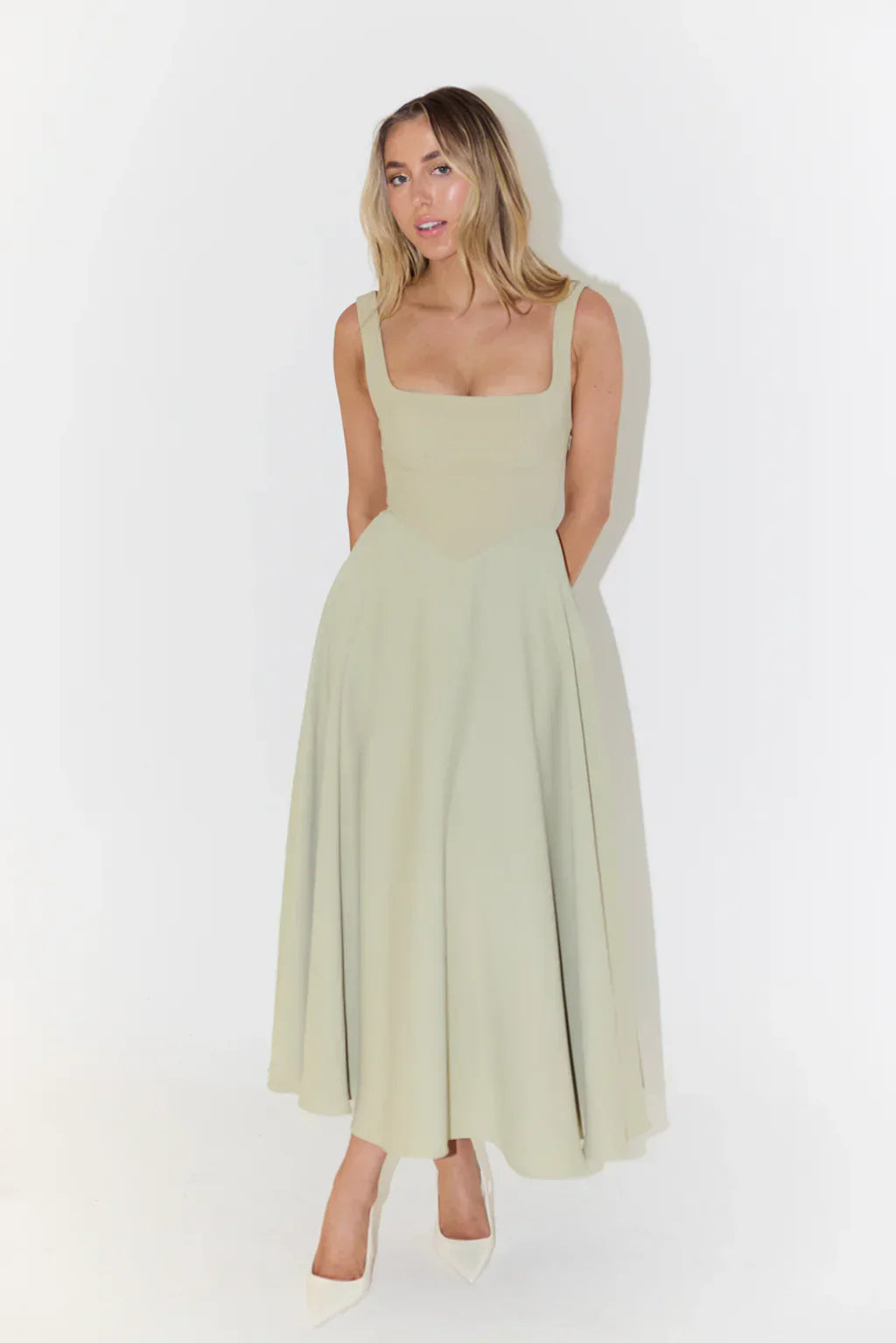 Women’s Midi Dress | High Waist & Square Neckline | Polyester Fabric | Comfortable Fit